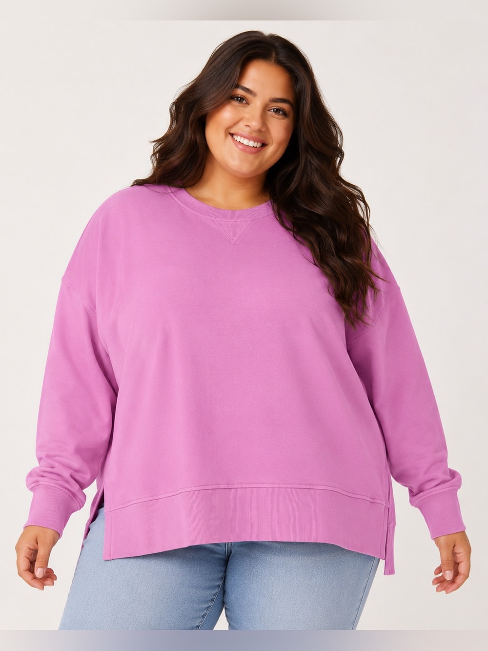 TERRA & SKY Women's Size  Pink French Terry Top Sweatshirt Hi Lo Size 2XL